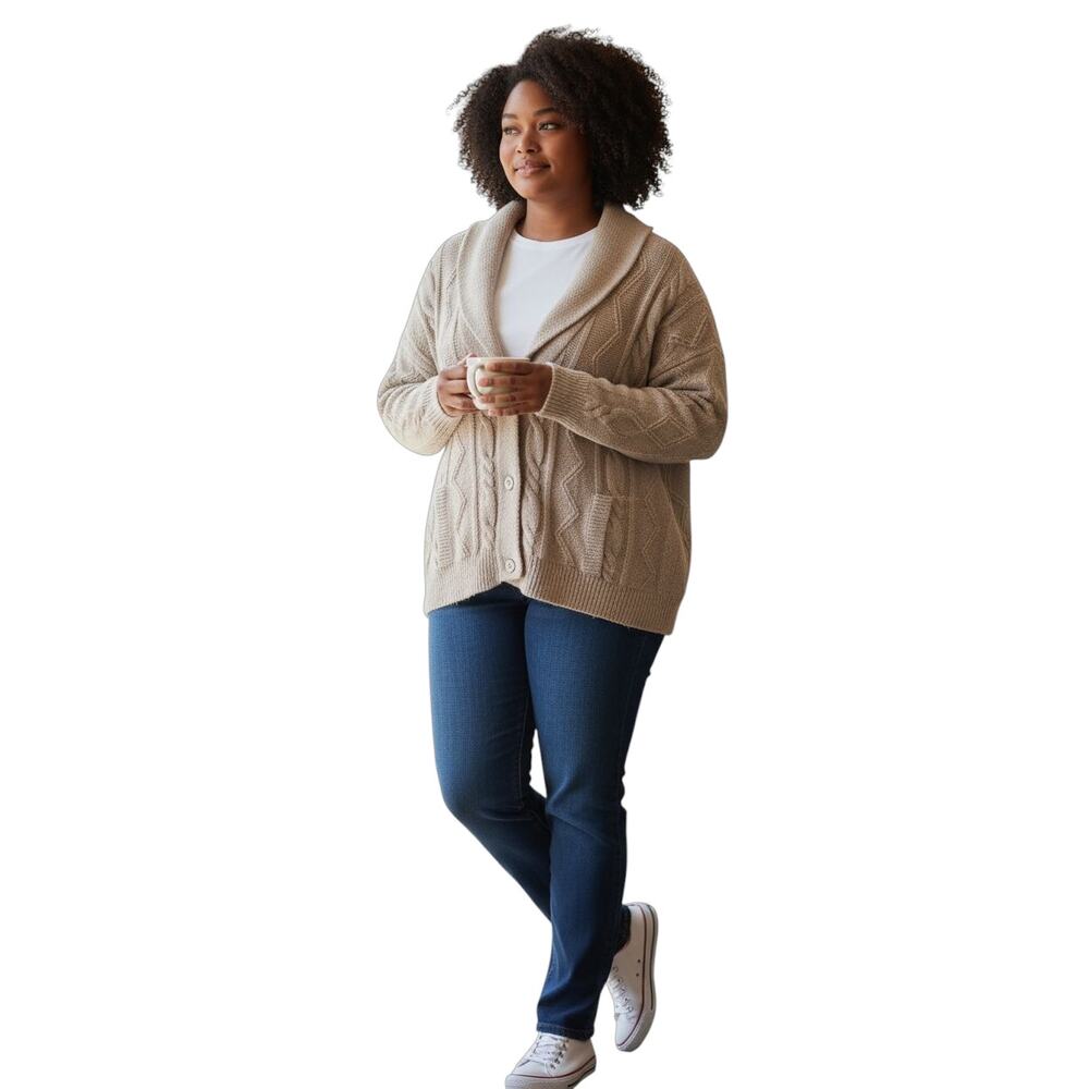 Pilcro Chunky Knit Cardigan Tan Women's Size 2XL